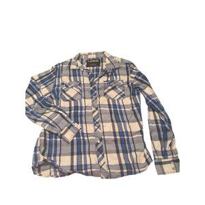 Carbon Mens Blue Plaid Long Sleeve Button Up Shirt Shirt Size Large Pockets